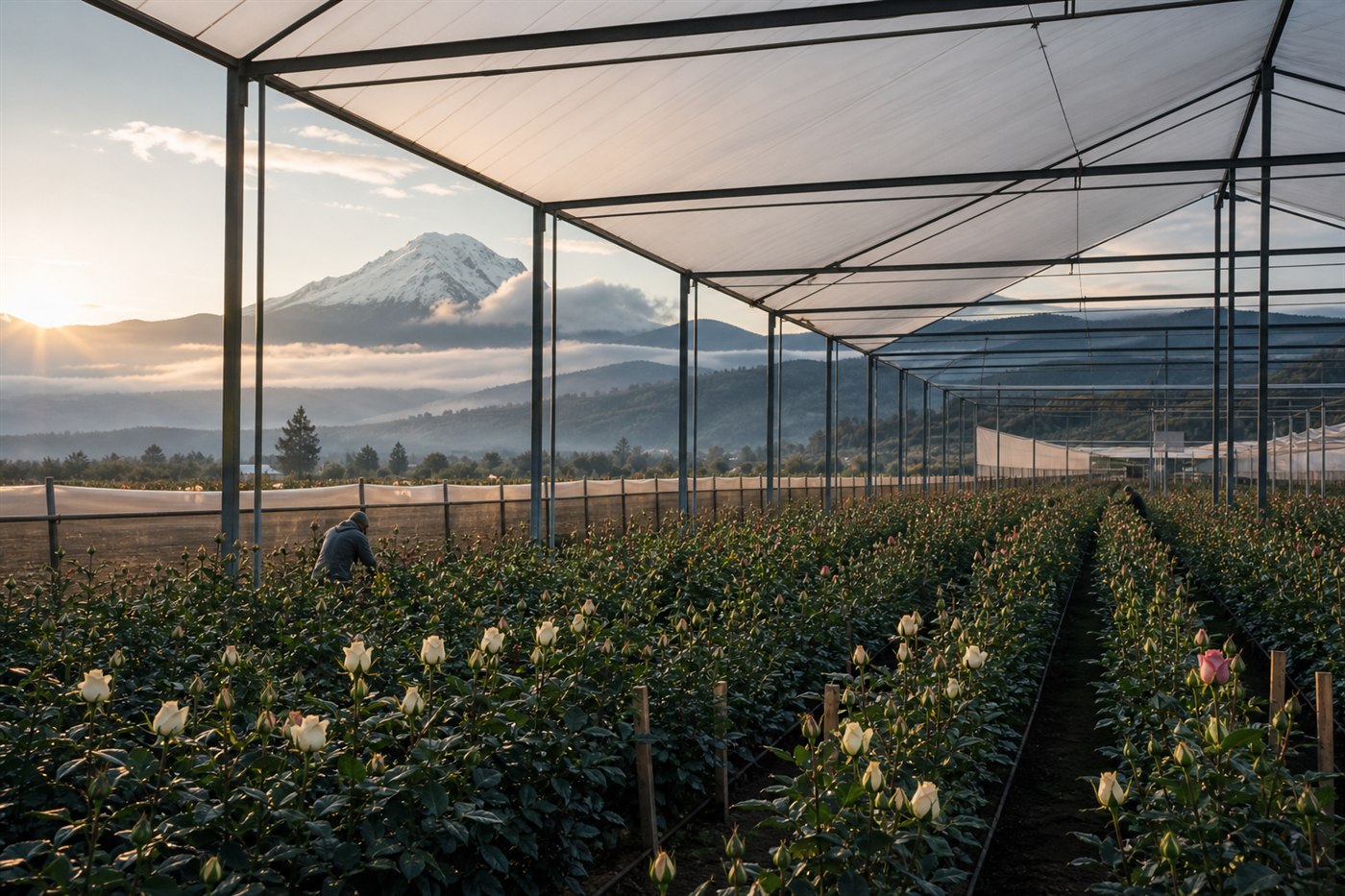Rose greenhouse at 2,500-3,000m in the Ecuadorian Andes